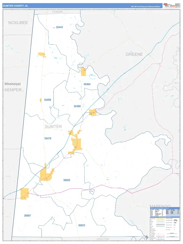 Sumter County, AL ZIP Code Wall Map, Business Reference style