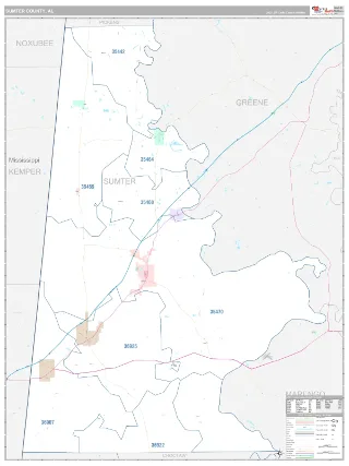 Sumter County, AL Classic style ZIP Code wall map