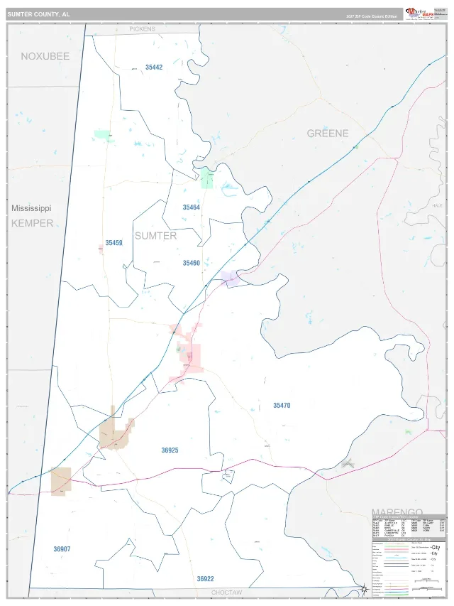 Sumter County, AL ZIP Code Wall Map, Classic style