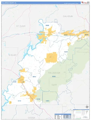 Talladega County, AL Business Reference style ZIP Code wall map