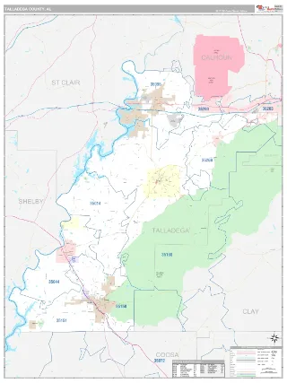 Talladega County, AL Classic style ZIP Code wall map