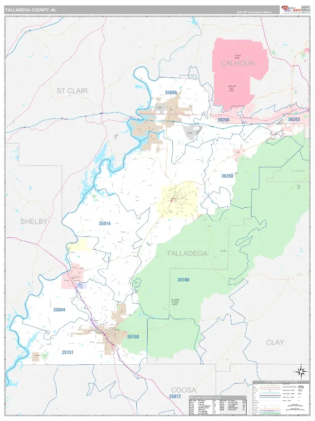Talladega County, AL ZIP Code Wall Map, Classic style