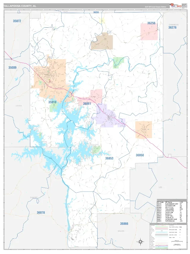Tallapoosa County, AL ZIP Code Wall Map, Classic style