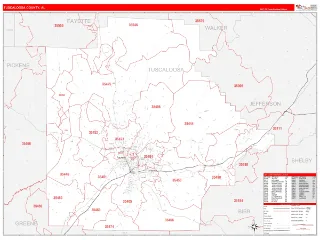 Tuscaloosa County, AL RedLine style ZIP Code wall map