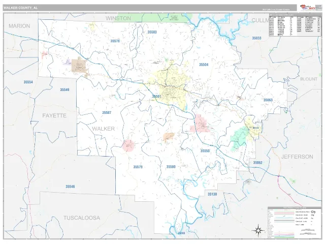 Walker County, AL ZIP Code Wall Map, Classic style