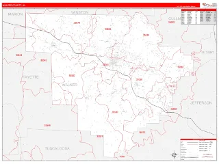 Walker County, AL RedLine style ZIP Code wall map