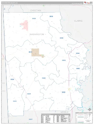 Washington County, AL Classic style ZIP Code wall map