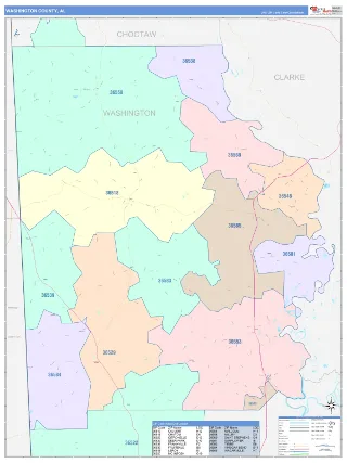 Washington County, AL ColorCast style ZIP Code wall map