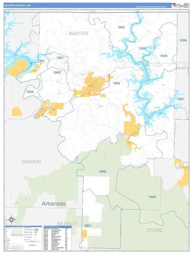 Baxter County, AR ZIP Code Wall Map, Business Reference style