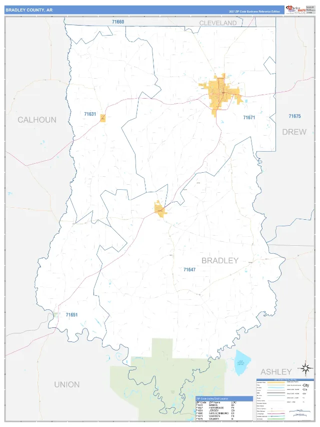 Bradley County, AR ZIP Code Wall Map, Business Reference style