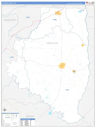 Calhoun County, AR Business Reference style ZIP Code wall map