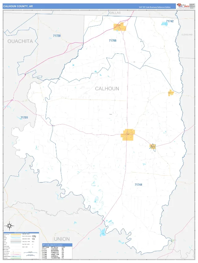 Calhoun County, AR ZIP Code Wall Map, Business Reference style
