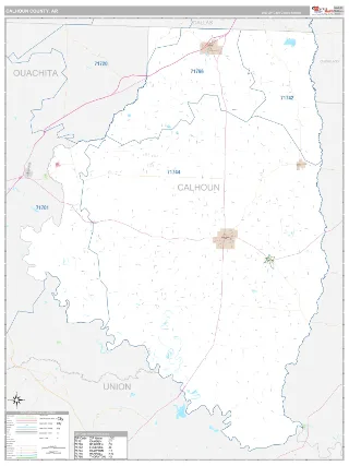 Calhoun County, AR Classic style ZIP Code wall map