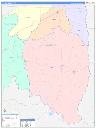 Calhoun County, AR ColorCast style ZIP Code wall map