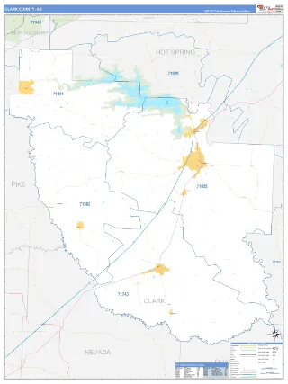 Clark County, AR Business Reference style ZIP Code wall map
