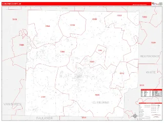 Cleburne County, AR RedLine style ZIP Code wall map