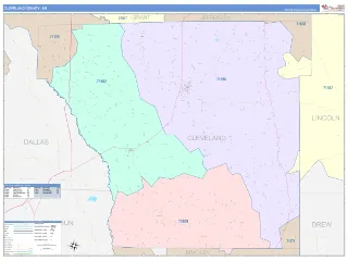 Cleveland County, AR ColorCast style ZIP Code wall map