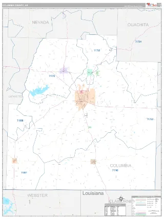 Columbia County, AR Classic style ZIP Code wall map