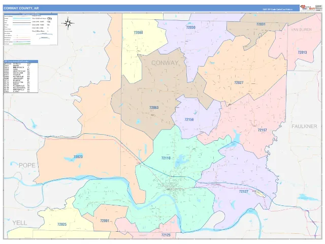 Conway County, AR ZIP Code Wall Map, ColorCast style