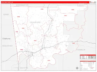 Crawford County, AR RedLine style ZIP Code wall map