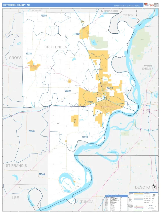 Crittenden County, AR ZIP Code Wall Map, Business Reference style
