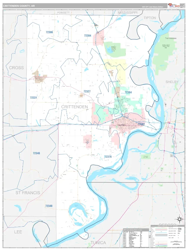 Crittenden County, AR ZIP Code Wall Map, Classic style