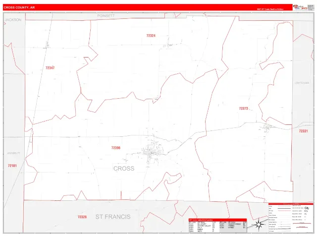 Cross County, AR ZIP Code Wall Map, RedLine style