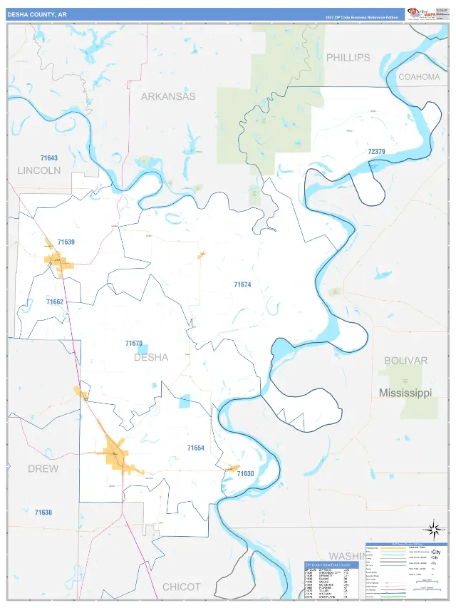 Desha County, AR ZIP Code Wall Map, Business Reference style