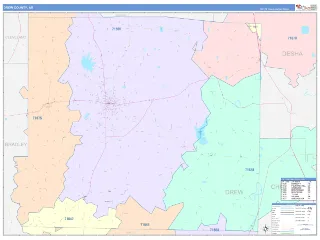 Drew County, AR ColorCast style ZIP Code wall map