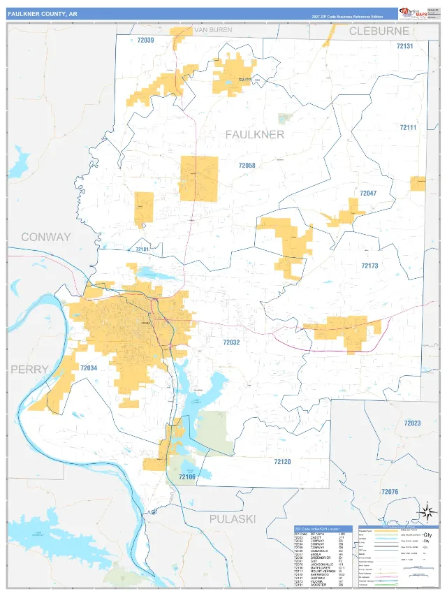 Faulkner County, AR ZIP Code Wall Map, Business Reference style