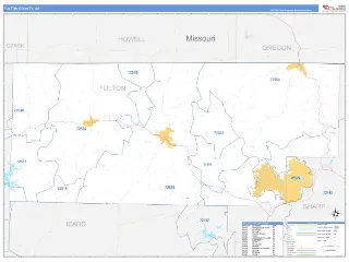Fulton County, AR Business Reference style ZIP Code wall map