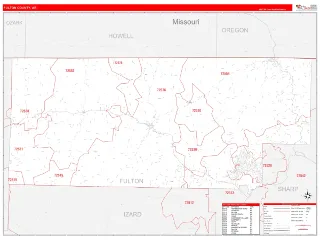 Fulton County, AR RedLine style ZIP Code wall map