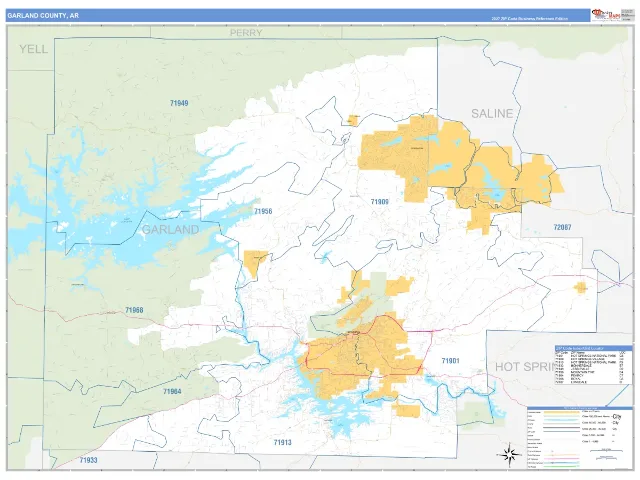 Garland County, AR ZIP Code Wall Map, Business Reference style