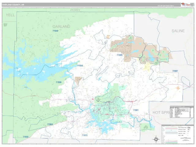 Garland County, AR ZIP Code Wall Map, Classic style