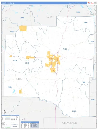 Grant County, AR Business Reference style ZIP Code wall map