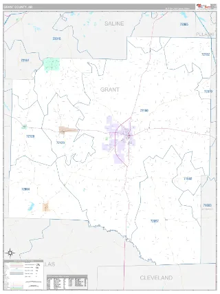 Grant County, AR Classic style ZIP Code wall map