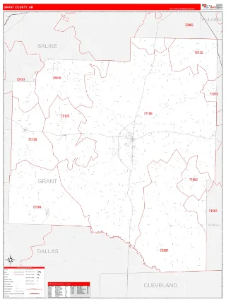Grant County, AR RedLine style ZIP Code wall map