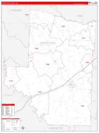 Hempstead County, AR RedLine style ZIP Code wall map