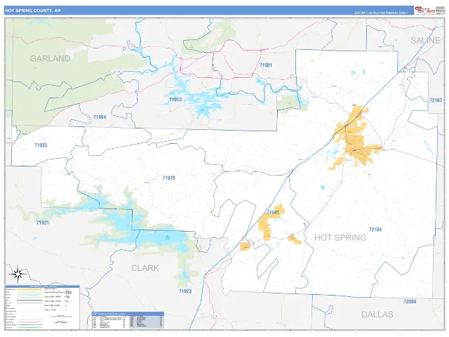 Hot Spring County, AR ZIP Code Wall Map, Business Reference style