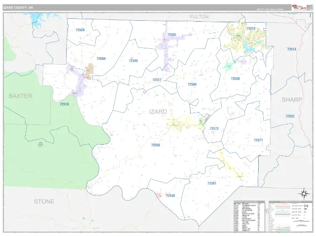 Izard County, AR ZIP Code Wall Map, Classic style