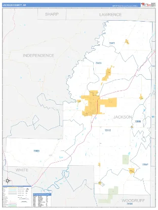 Jackson County, AR Business Reference style ZIP Code wall map