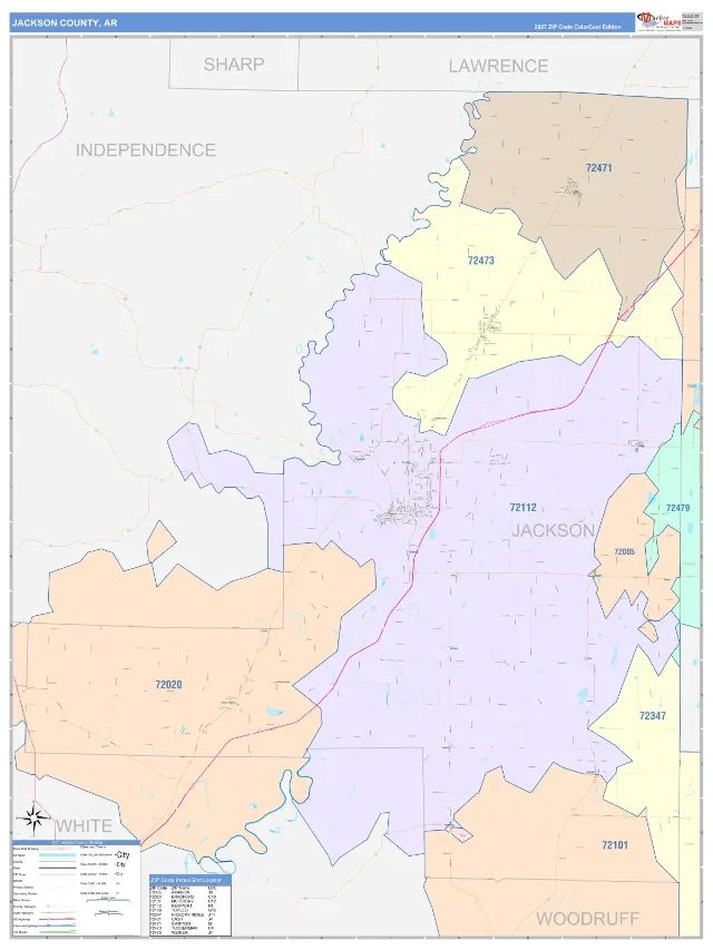 Jackson County, AR ZIP Code Wall Map, ColorCast style