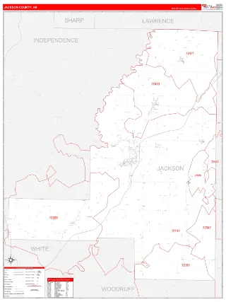 Jackson County, AR RedLine style ZIP Code wall map