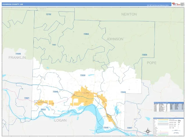 Johnson County, AR ZIP Code Wall Map, Business Reference style
