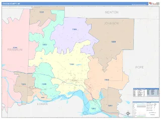 Johnson County, AR ColorCast style ZIP Code wall map