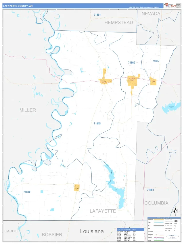 Lafayette County, AR ZIP Code Wall Map, Business Reference style