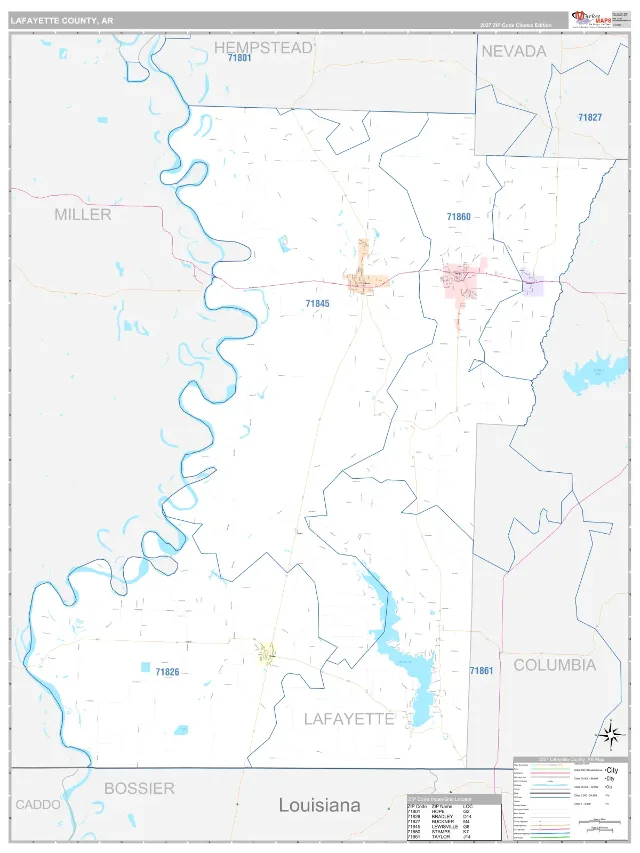 Lafayette County, AR ZIP Code Wall Map, Classic style