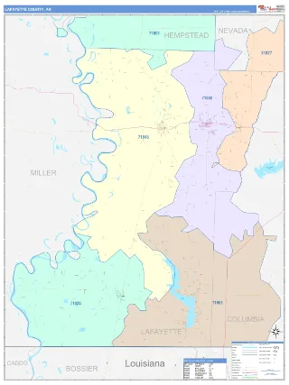 Lafayette County, AR ColorCast style ZIP Code wall map