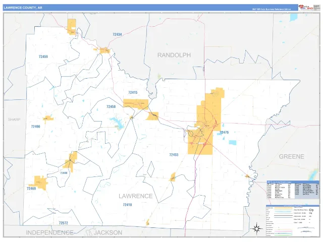 Lawrence County, AR ZIP Code Wall Map, Business Reference style