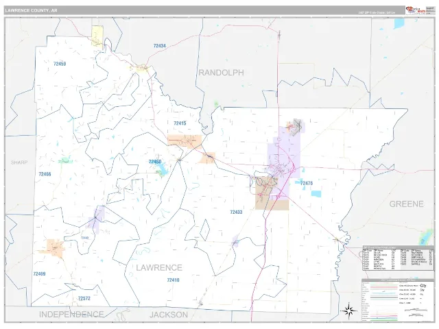 Lawrence County, AR ZIP Code Wall Map, Classic style